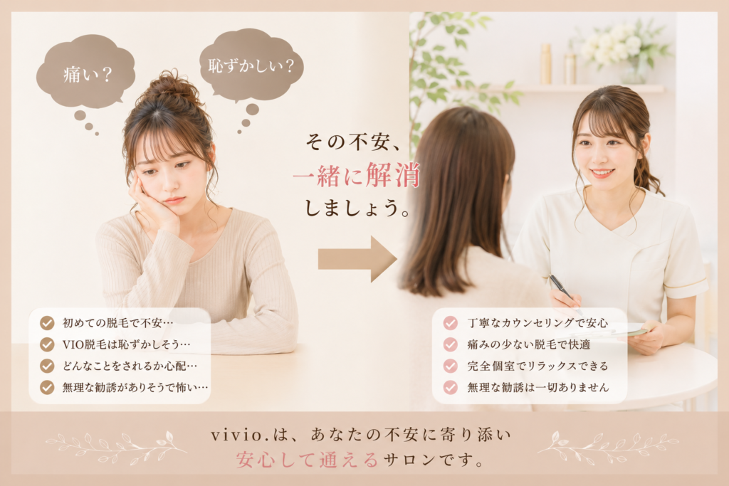 広陵町で初めて脱毛を検討している方へ向けた、不安解消カウンセリングイメージ画像
